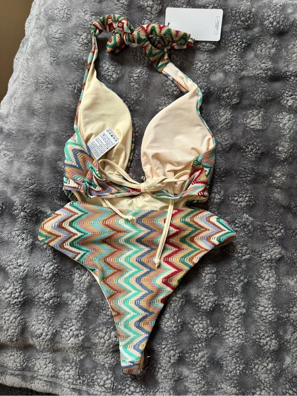 New w/Tags One-Piece Halter Swimsuit in Multicolor Zigzag